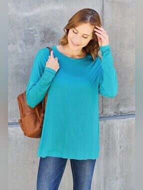 Women’s Teal Long-Sleeve Scoop Neck Top- Plus Sizes Avail.